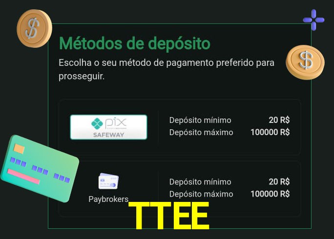 O cassino TTEE oferece uma grande variedade de métodos de pagamento